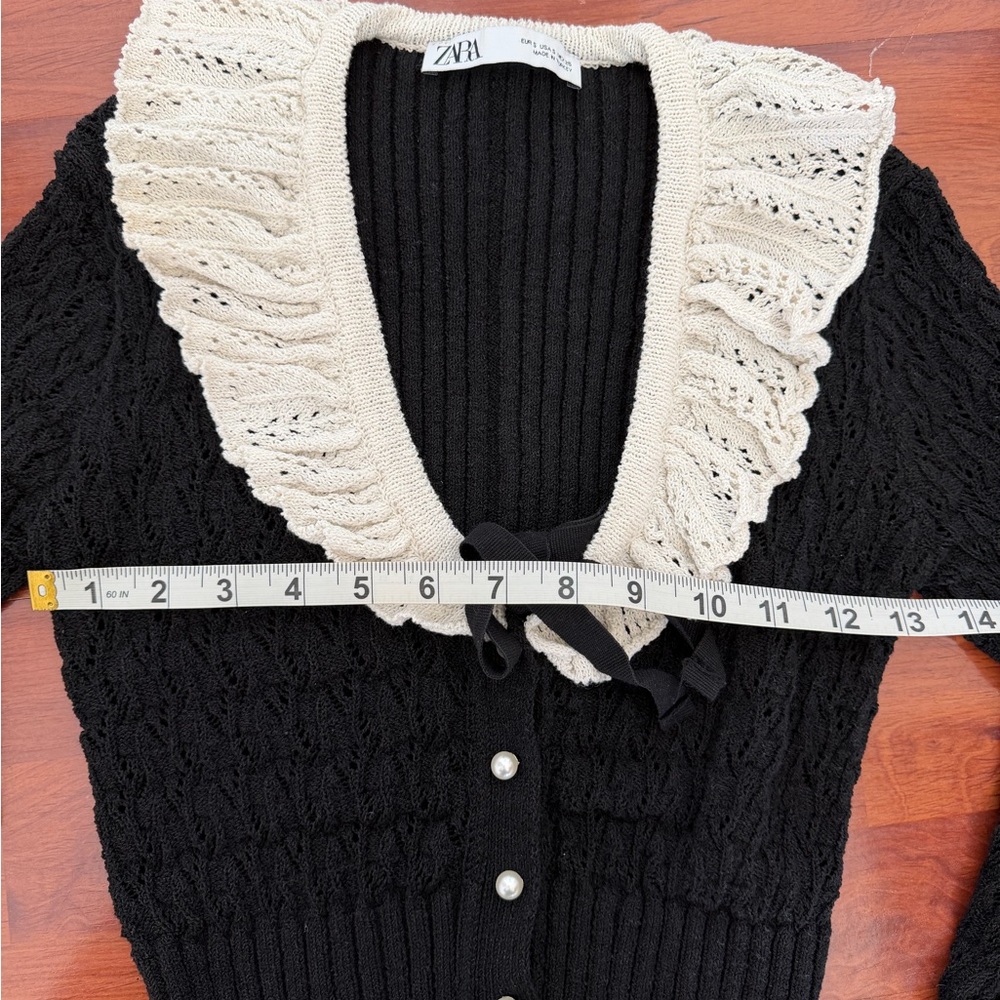 Zara Black Cardigan with white Ruffle Trim - Picture 7 of 7